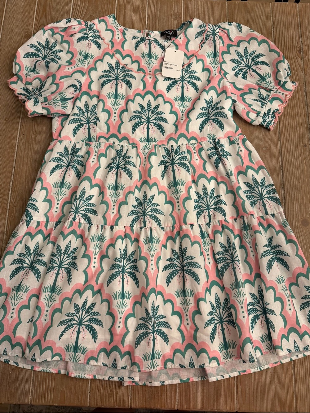 GiGio USA NWT Tiered Pink & Teal Palm Print Dress